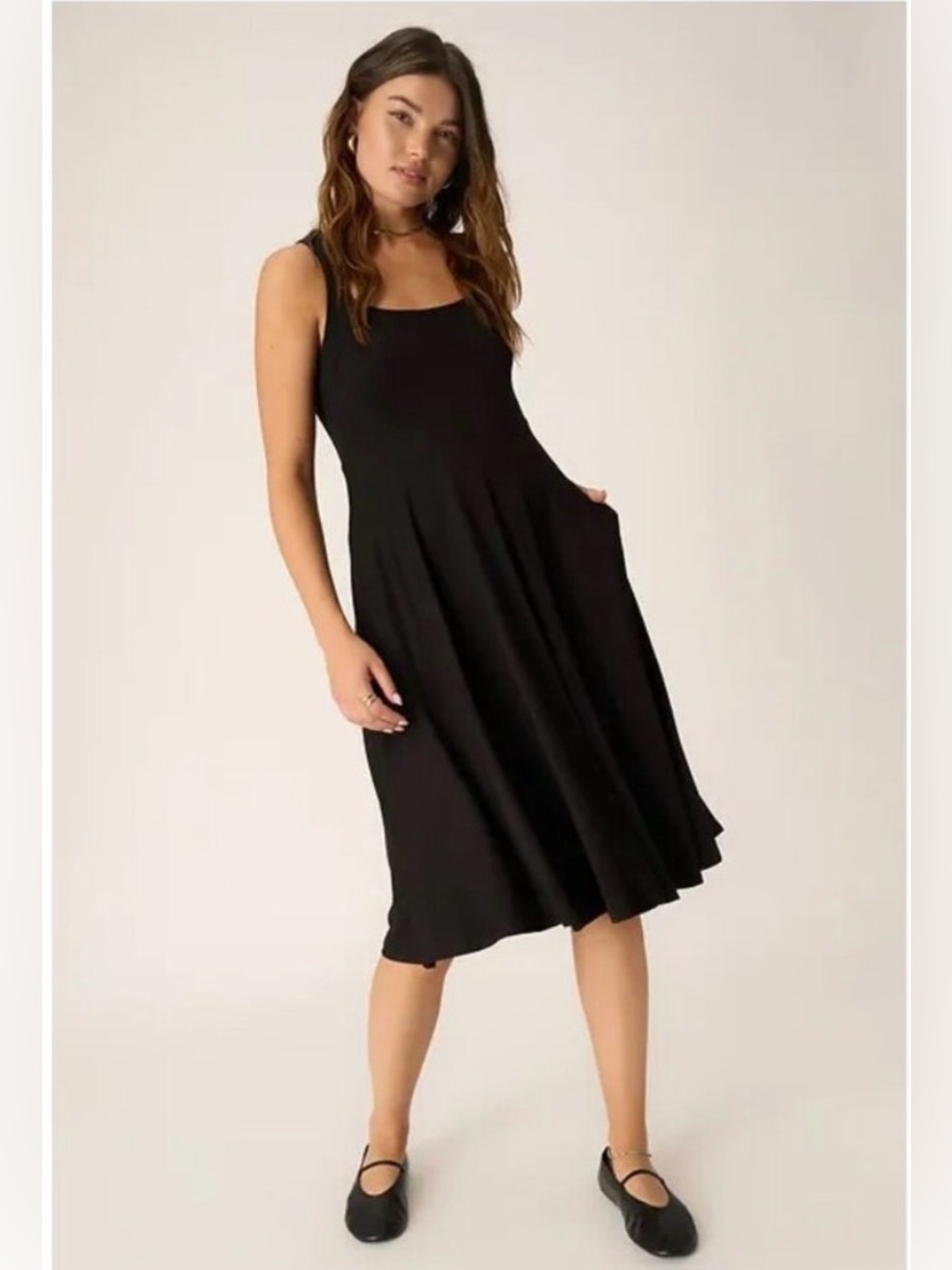 Olivia Rae Black Sleeveless Fit and Flare Swing Midi Dress w/pockets size Small